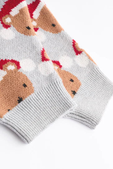 |Bebé| Conjunto de leggings y pelele navideño de punto con osito gris para bebé (0 meses a 2 años)