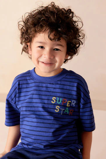 |Boy| Pacote De 3 Pijamas Curtos - Slogan Vermelho/Azul (9 meses a 12 anos)