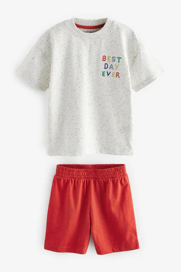 |Boy| Pacote De 3 Pijamas Curtos - Slogan Vermelho/Azul (9 meses a 12 anos)