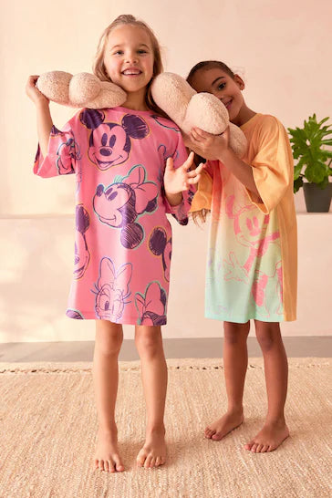 |BigGirl| Pacote De 2 Camisolas Com Licença Da Minnie Mouse Rosa/Laranja (2 a 14 anos)
