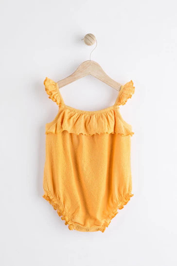 |BabyGirl| Macacão De Bebê Com Tiras Texturizado - Amarelo