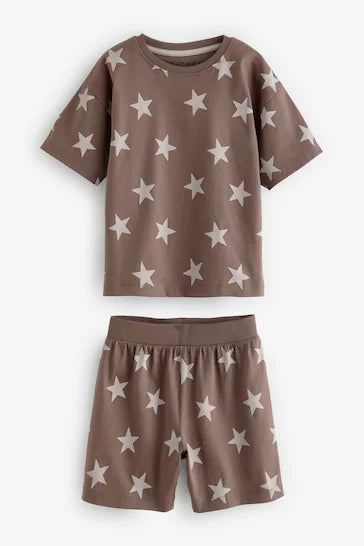 |BigGirl| Pacote De 3 Pijamas Curtos - Estrelas Marrom/Creme (9 meses - 12 anos)