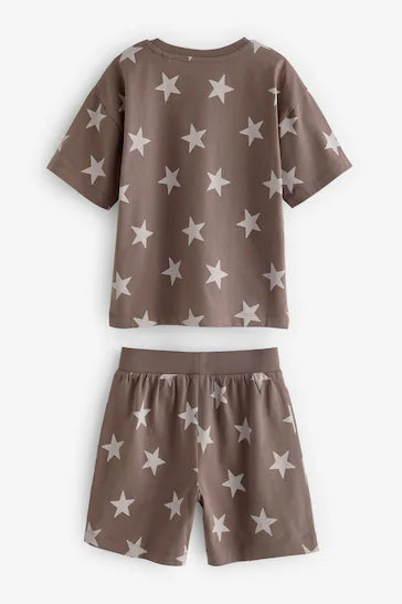 |BigGirl| Pacote De 3 Pijamas Curtos - Estrelas Marrom/Creme (9 meses - 12 anos)