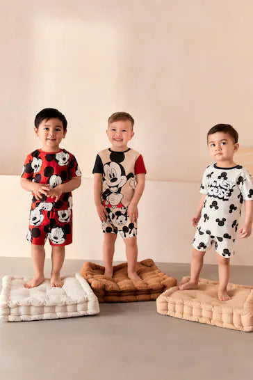 |BabyBoy| Pacote De 3 Pijamas Curtos Do Mickey Mouse Vermelho/Creme (9 meses a 9 anos)