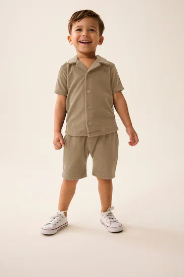|Boy| Conjunto De Camisa e Shorts Atoalhados De Manga Curta - Bronzeado Neutro (3 meses - 7 anos)