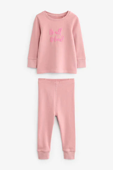 |BigGirl| Pacote De 3 Pijamas Estampados - Slogan Rosa/Amarelo (9 meses a 12 anos)