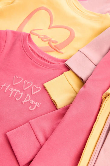 |BigGirl| Pacote De 3 Pijamas Estampados - Slogan Rosa/Amarelo (9 meses a 12 anos)
