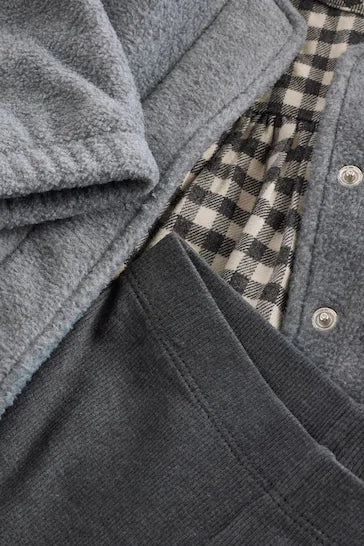 |Girl| Conjunto De Vestido, Jaqueta e Leggings Cinza De Algodão (3 meses a 8 anos)