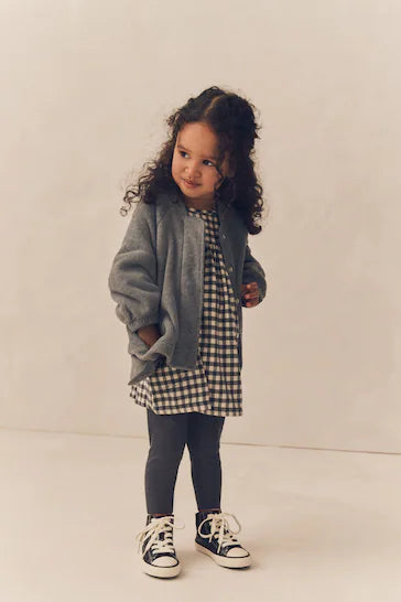 |Niña| Conjunto de vestido, chaqueta y leggings de algodón gris (3 meses a 8 años)