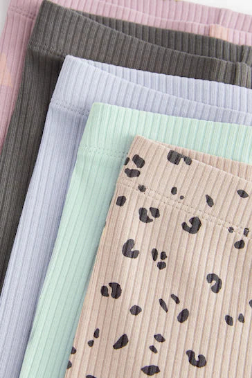 |Niña| Pack de 5 leggings Ditsy Rib Azul Crema (3 meses a 7 años)