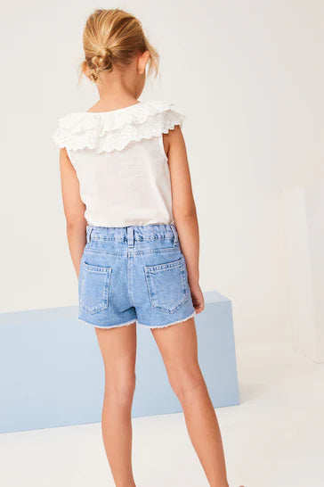 |BigGirl| Shorts Com Barra Desfiada - Bright Blue (3-16 anos)