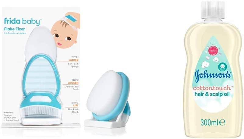 Frida Baby DermaFrida The FlakeFixer The 3-Step Cradle Cap System, White & Baby Nasal Aspirator NoseFrida The SnotSucker with 20 Extra Hygiene Filters by Frida Baby