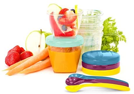 Babymoov Conjunto de potes de armazenamento hermético com colheres macias para bebês