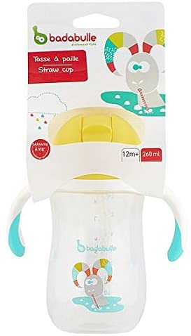 Badabulle - Copo com canudo anti-derramamento, 260 ml