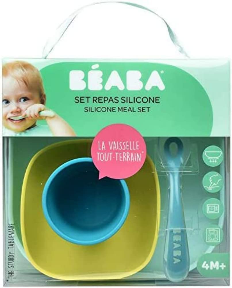 BEABA - Conjunto de Alimentação de Silicone - 4 Peças - Azul