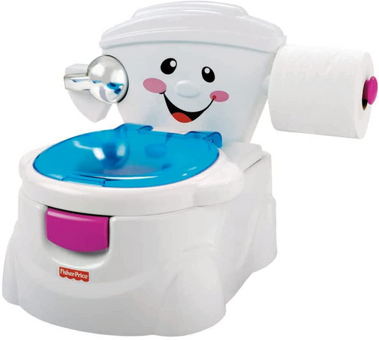 Fisher-Price P4324 My Potty Friend, asiento de entrenamiento para ir al baño para niños pequeños con sonidos, canciones y frases para animar y recompensar, blanco (paquete de 1)