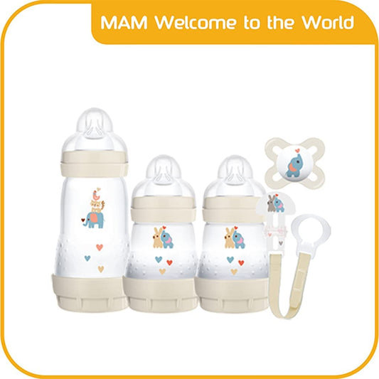 MAM - Set Biberón + 1 Chupete My Birth Nature - Kit de 5 - Beige