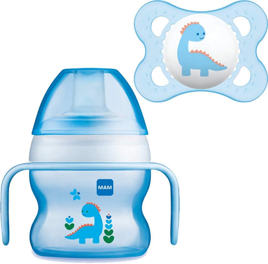 MAM - Set biberón con correas y chupete 0+ meses (los diseños pueden variar)