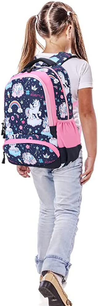 Melsohua - Set Mochila con Fiambrera y Estuche - Unicornio - Azul/Rosa
