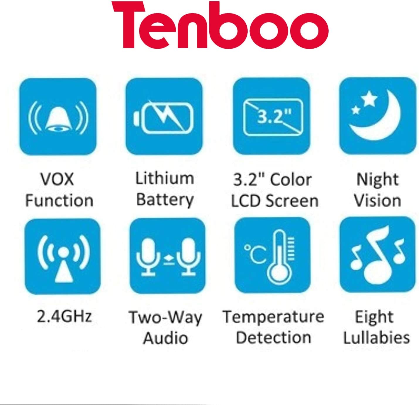 Monitor de bebê com câmera Monitor de vídeo sem fio Tenboo 3.2