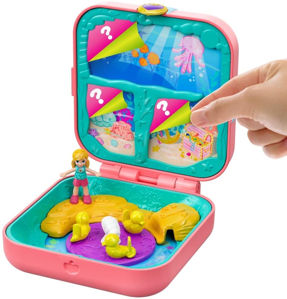 Polly Pocket GDK77 Esconderijos Escondidos Sereia Cove com 3 frisos, 3 acessórios, 1 boneca Micro Polly e folha de adesivos