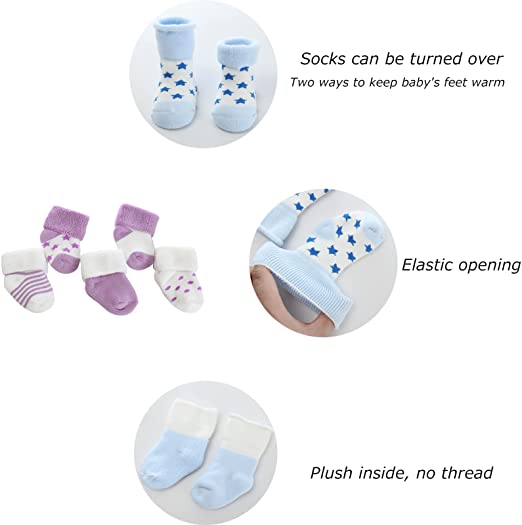 MAMIMAKA unisex bebé niño Pack 5 unidades de calcetines para y niña de 0 a 12 meses de calcetines calentitos de algodón
