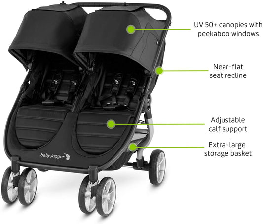 Baby Jogger City Duplo 2 Carrinho de Bebê para Gêmeos Duplo Leve, dobrável e compacto - Jet (preto)