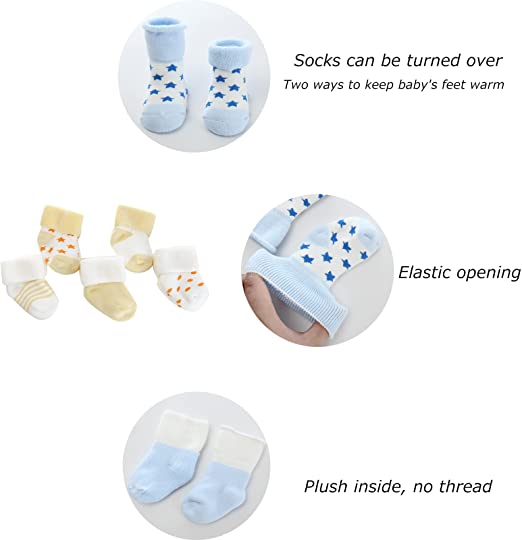 MAMIMAKA unisex bebé niño Pack 5 unidades de calcetines para y niña de 0 a 12 meses de calcetines calentitos de algodón