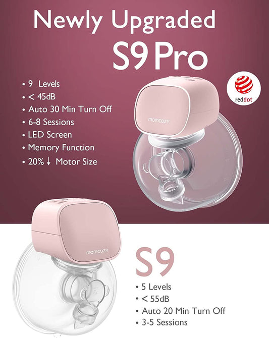 Momcozy S9 S9 Pro Extractor de Leche Portátil, Extractor de Leche Manos Libres con Batería de Mayor Duración y Pantalla LED, Extractor de Leche Eléctrico Portátil con 2 Modos y 9 Niveles - 24 mm, Rosa