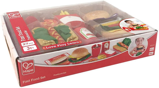 Hape - Juego de juguetes de comida rápida caliente de madera, comida americana clásica