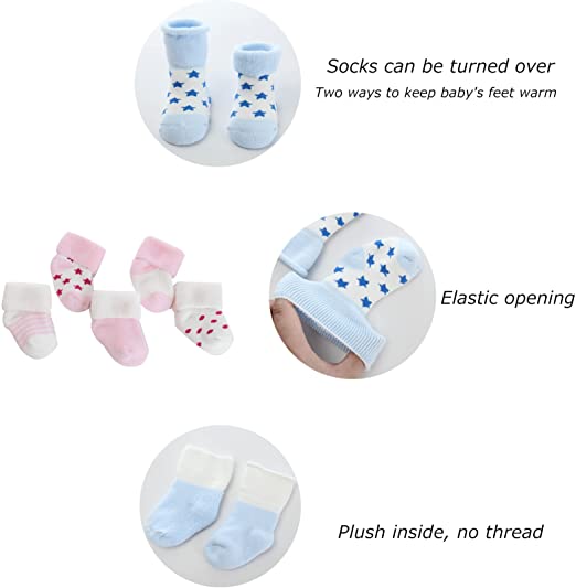 MAMIMAKA unisex bebé niño Pack 5 unidades de calcetines para y niña de 0 a 12 meses de calcetines calentitos de algodón