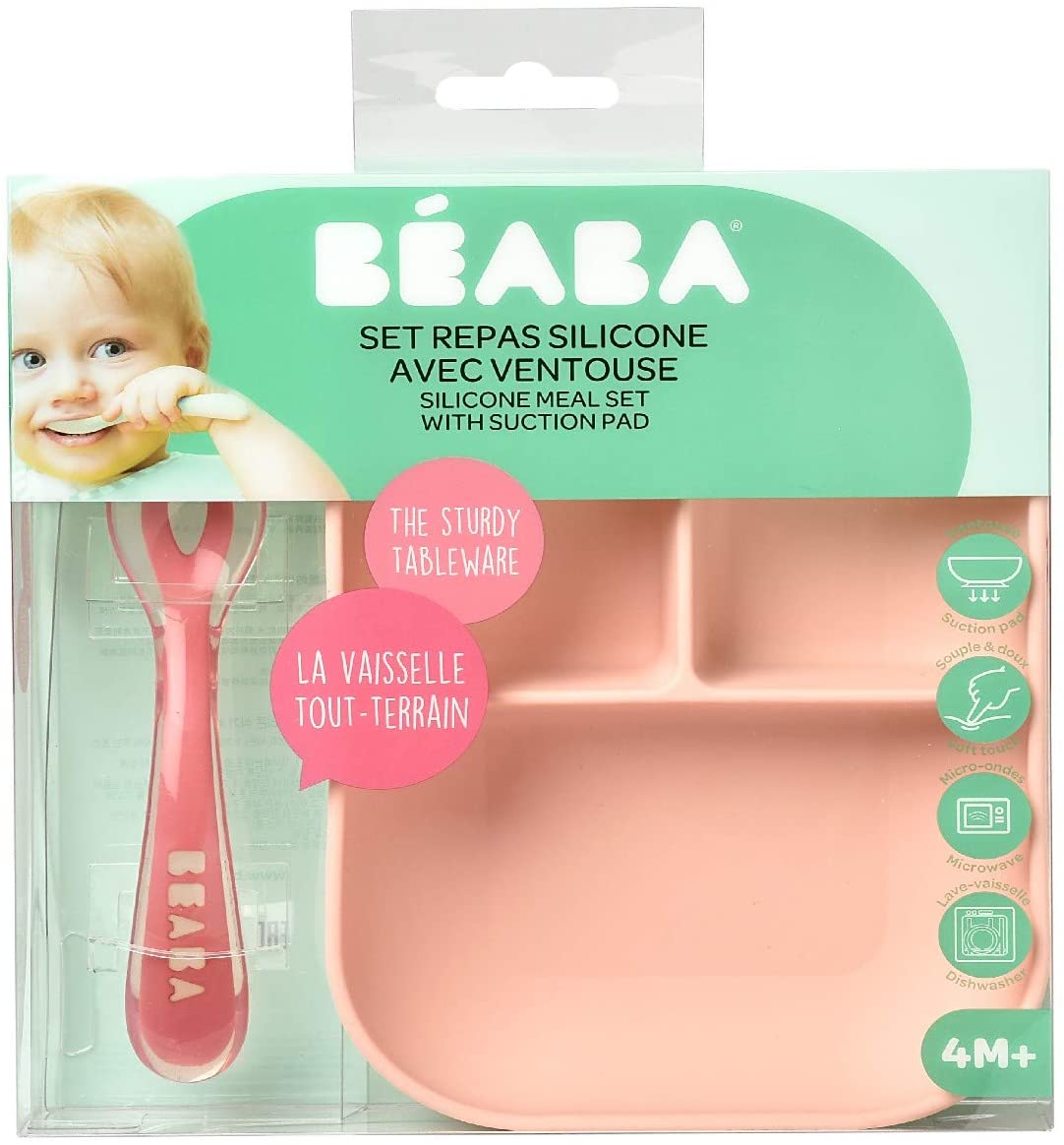BÉABA - Conjunto Refeição - Prato Dividido de Silicone com Ventosa + Colher de Silicone