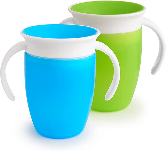 Munchkin Miracle 360 Cup, Baby and Sippy Cup, 7 onças/207 ml, pacote com 2, Green & Blue & Vital Baby Nourish Store & Wean Pots - Potes de armazenamento com bases e laterais macias - 6pk 2oz / 60ml
