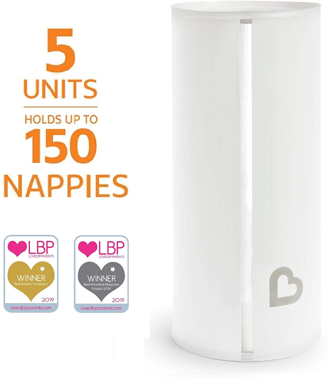Munchkin Lixeira Portátil para Fraldas, embalagem com 5, capacidade para até 150 fraldas, branco
