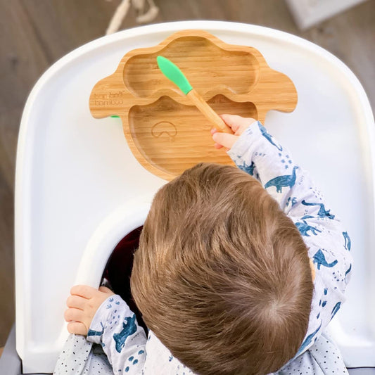 Bamboo Bamboo Tabla de Bambú para Bebés - Niños y Niños con Ventosa para Bebés | No tóxico | Fresco al tacto | Ideal para el destete dirigido por el bebé (cordero, amarillo)