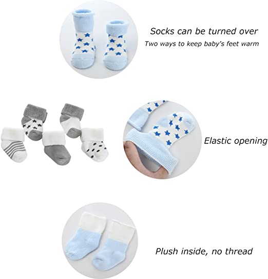 MAMIMAKA unisex bebé niño Pack 5 unidades de calcetines para y niña de 0 a 12 meses de calcetines calentitos de algodón