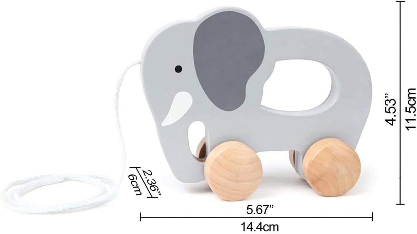 Hape E0908 Elefante Brinquedo de Madeira de Empurrar e Puxar