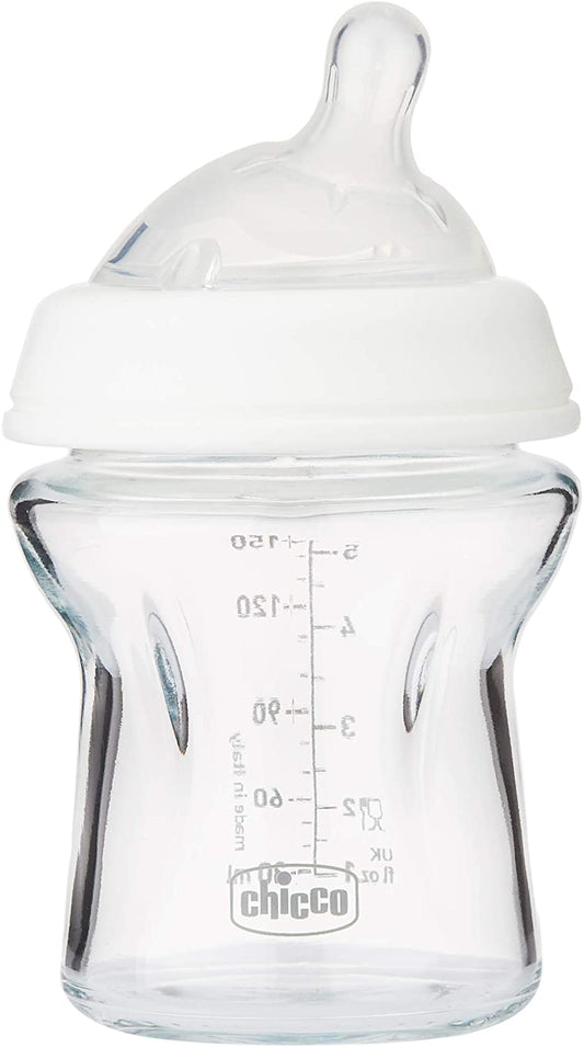 Chicco - Mamadeira de vidro Anti-Cólica Natural Feeling para 0+ meses, 150 ml