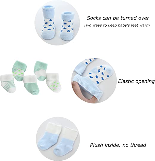 MAMIMAKA unisex bebé niño Pack 5 unidades de calcetines para y niña de 0 a 12 meses de calcetines calentitos de algodón