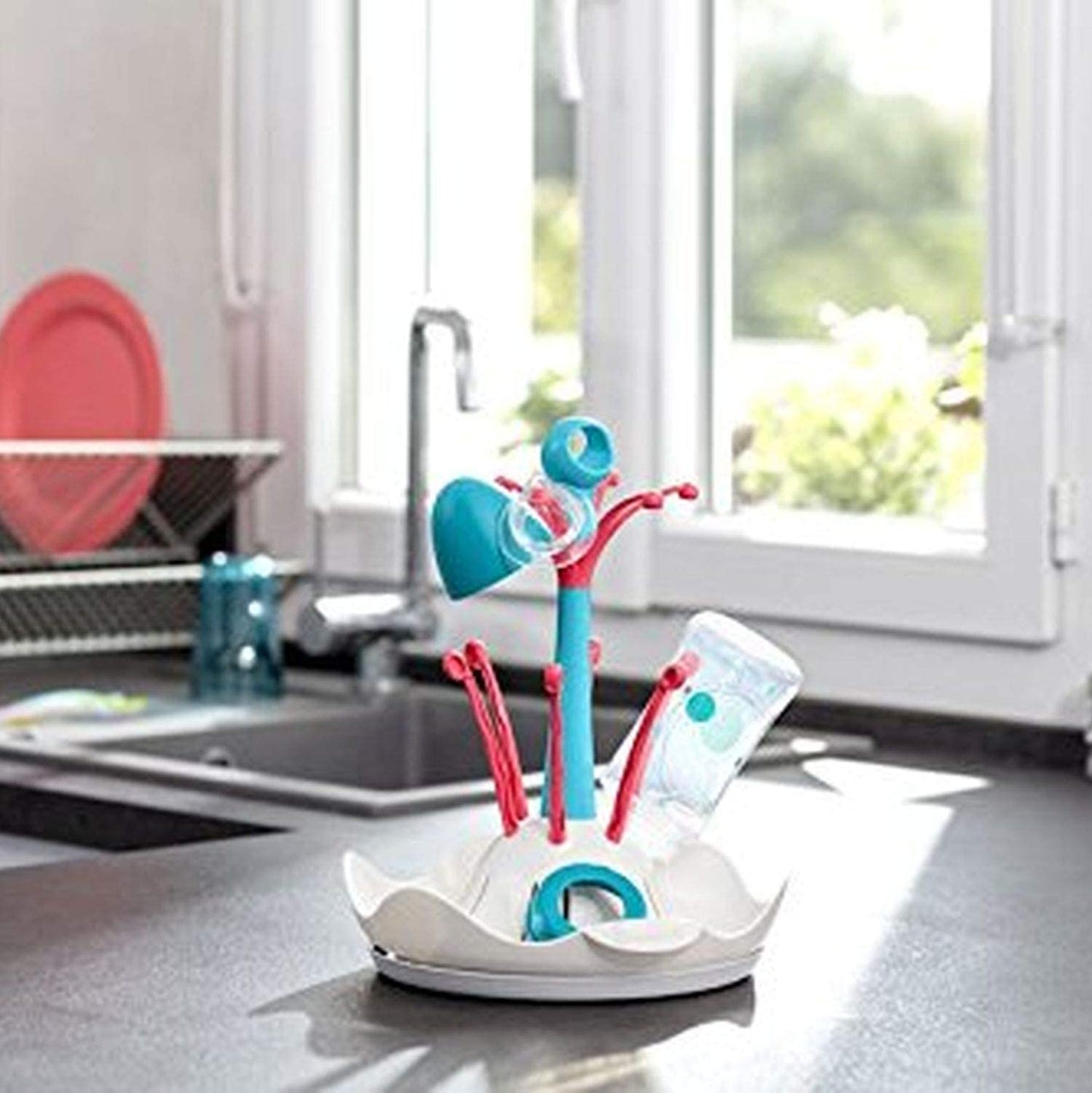 Badabulle - Escorredor de mamadeiras, azul / vermelho