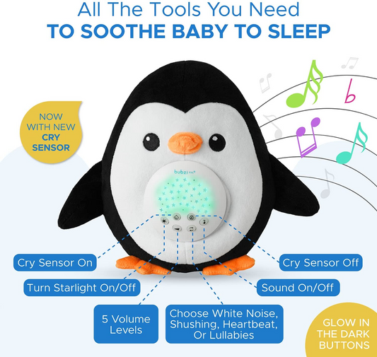 Chupeta para bebês Brinquedos ativados por choro Pinguim Máquina de som com ruído branco, luz noturna para ajudar a dormir, presentes exclusivos para meninas e meninos, chupeta portátil para bebês, novo presente para bebês