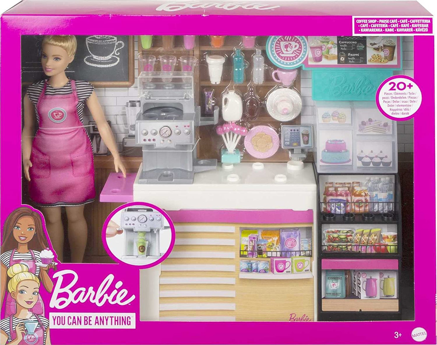 Barbie Cafetería con muñeca y más de 20 piezas realistas