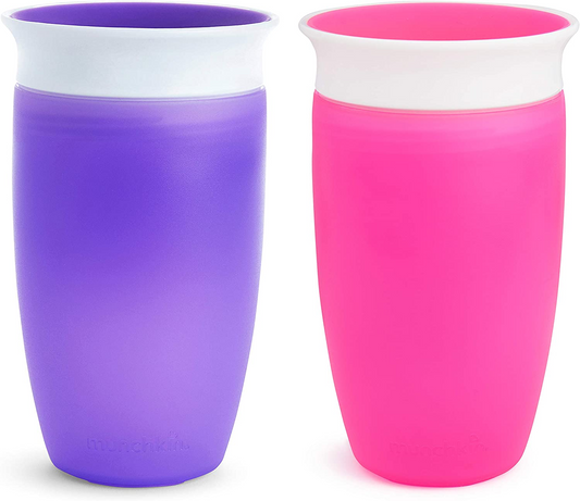 Munchkin Miracle 360 Cup, Baby and Sippy Cup, Water and Weaning Cup 12+ Meses, 10 oz/ 296 ml, Pacote com 2, Roxo e Rosa. & Miracle 360 Cup, Baby and Sippy Cup, 7 oz/207 ml, pacote com 2, rosa e roxo