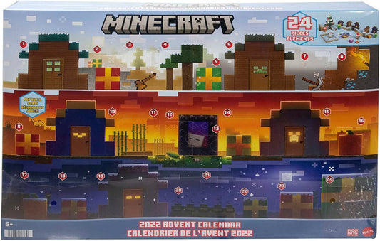 Mattel Minecraft Mob Head Minis Advent Calendar com figuras de personagens de videogame pixeladas com cabeças gigantes, presente de brinquedo colecionável para fãs de 6 anos ou mais