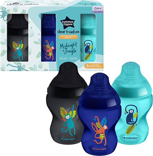 Tommee Tippee Biberones Anticólicos 260ml Kit con 3 piezas Jungle Blues