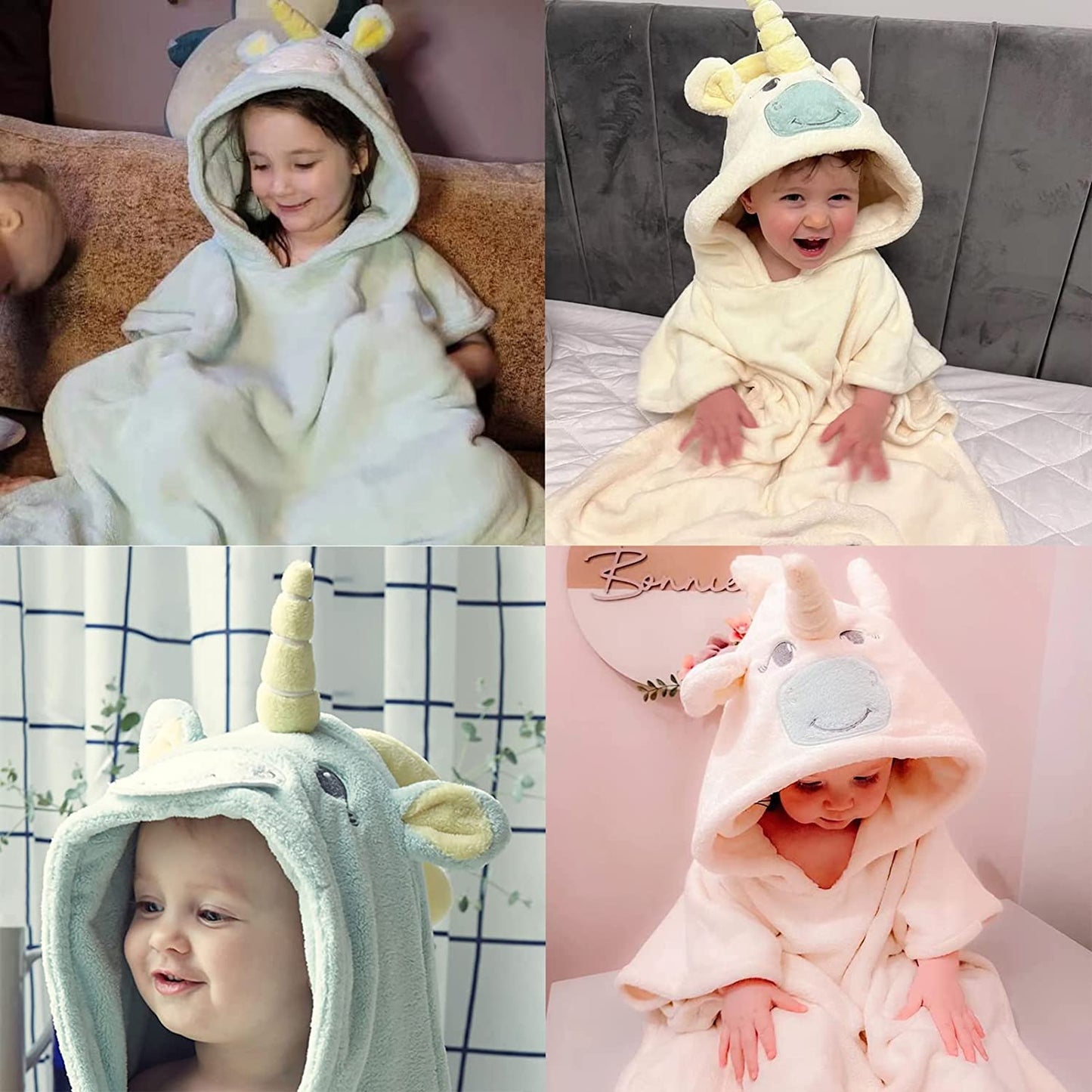 Bebamour - Toalhas com Capuz 100% Algodão 60x65 - 0-6 anos - Unicórnio Bege