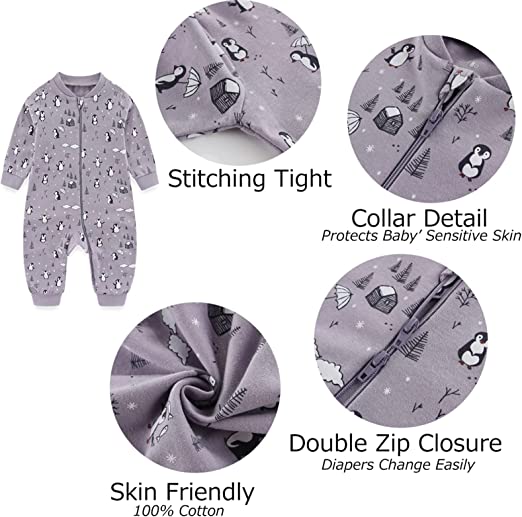 MAMIMAKA Pijamas unisex para bebé recién nacido, pijamas de algodón con cremallera de 2 vías para dormir y jugar, edades de 4,0 a 18 meses