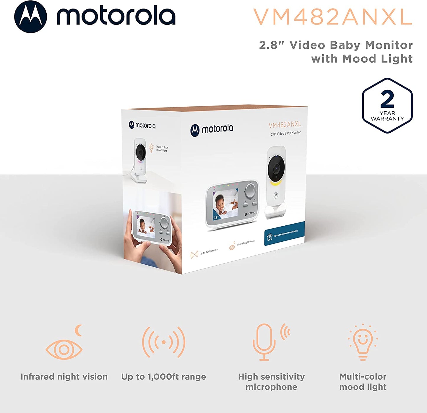Motorola - Babá Eletrônica Visão Noturna Infravermelha VM482ANXL - Branco