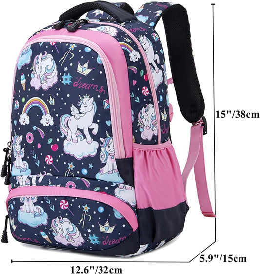 Melsohua - Set Mochila con Fiambrera y Estuche - Unicornio - Azul/Rosa