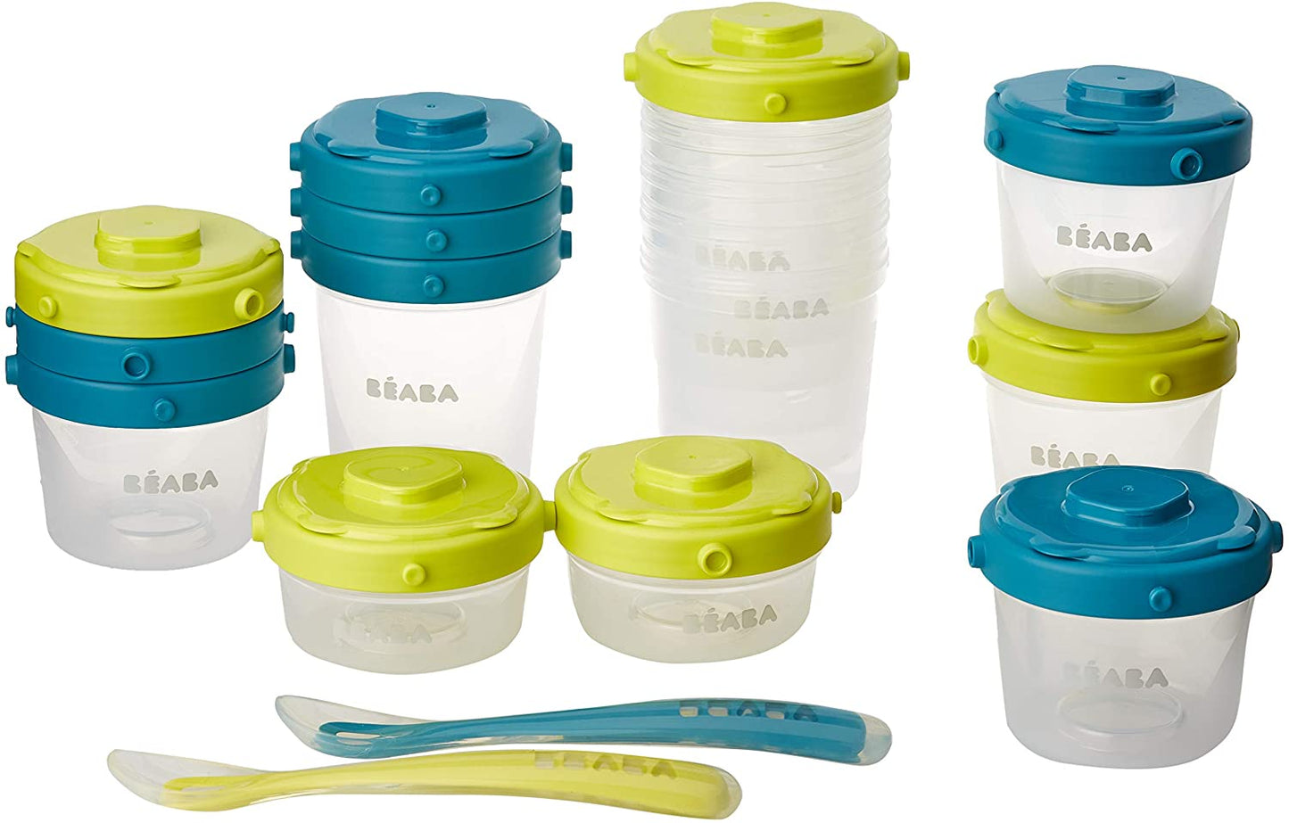 BÉABA - Conjunto de 12 Vasilhas de Comida para Bebês + 2 Colheres de Silicone